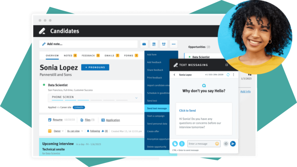 A screenshot of Lever’s recruitment communication software
